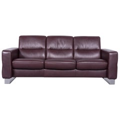 Stressless Wave Designer Leather Sofa Brown Three-Seat Couch