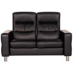 Stressless Wave Leather Sofa Black Two-Seater Function Relax Function Couch
