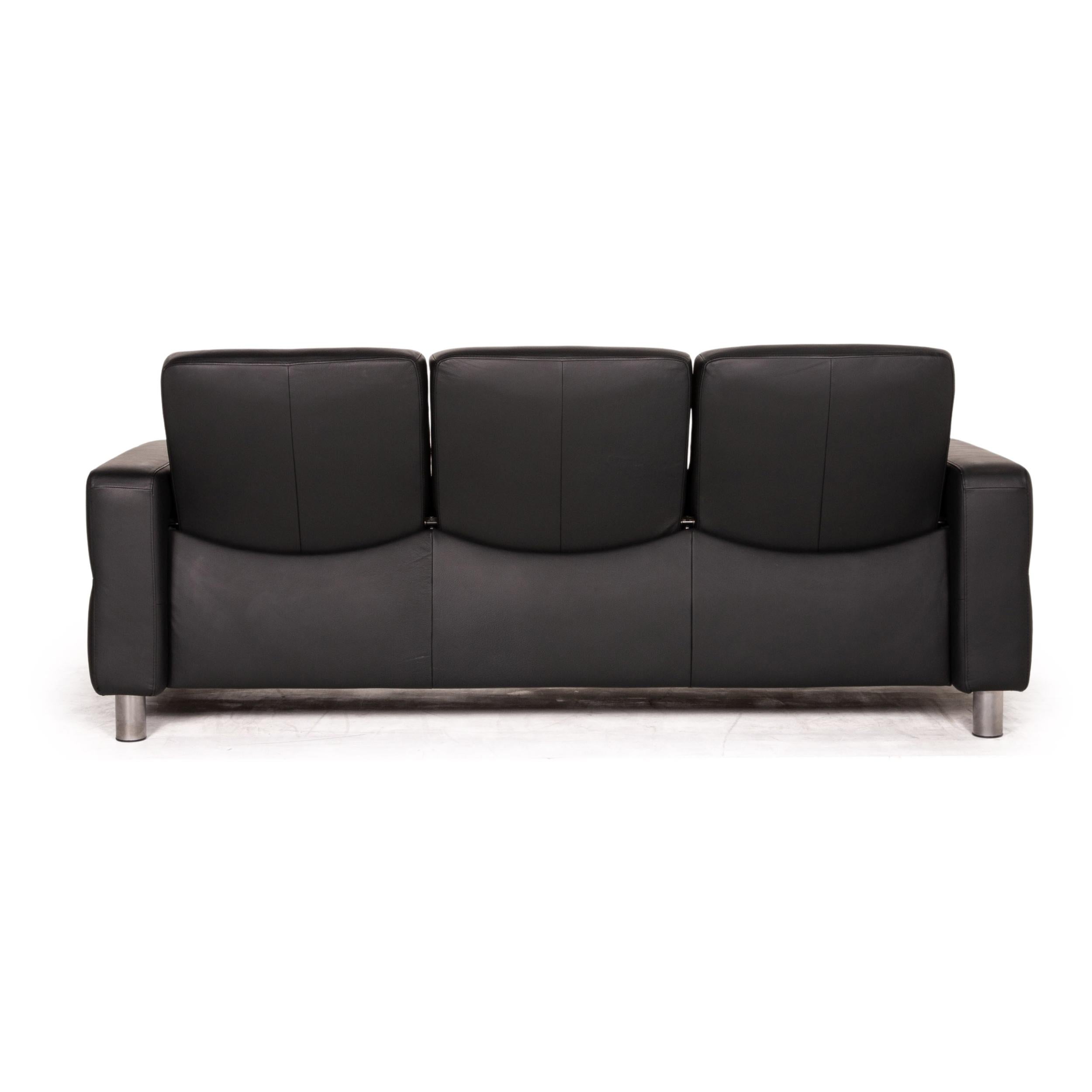 Stressless Waver Three Seater Leather Sofa Black Couch 4