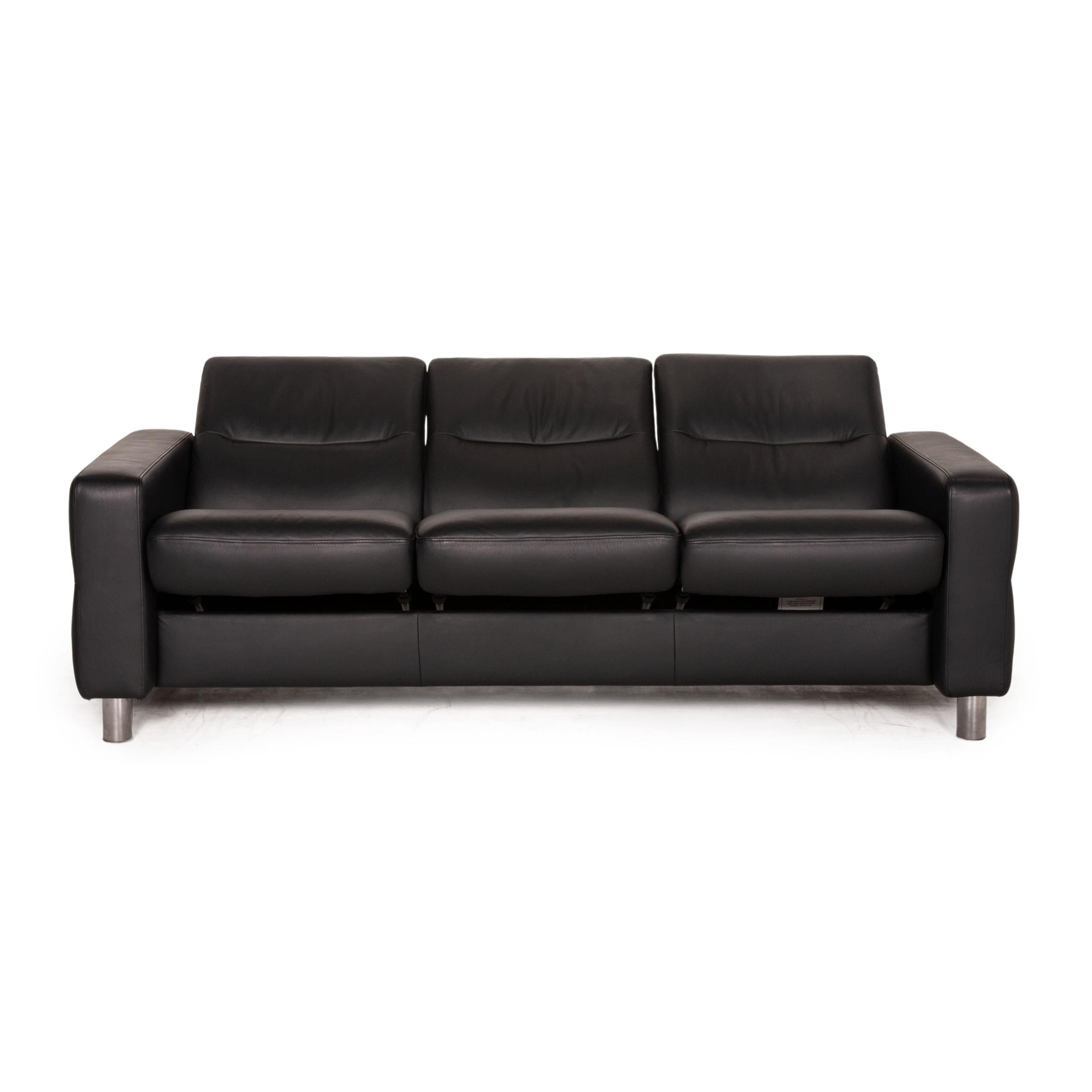 Modern Stressless Waver Three Seater Leather Sofa Black Couch