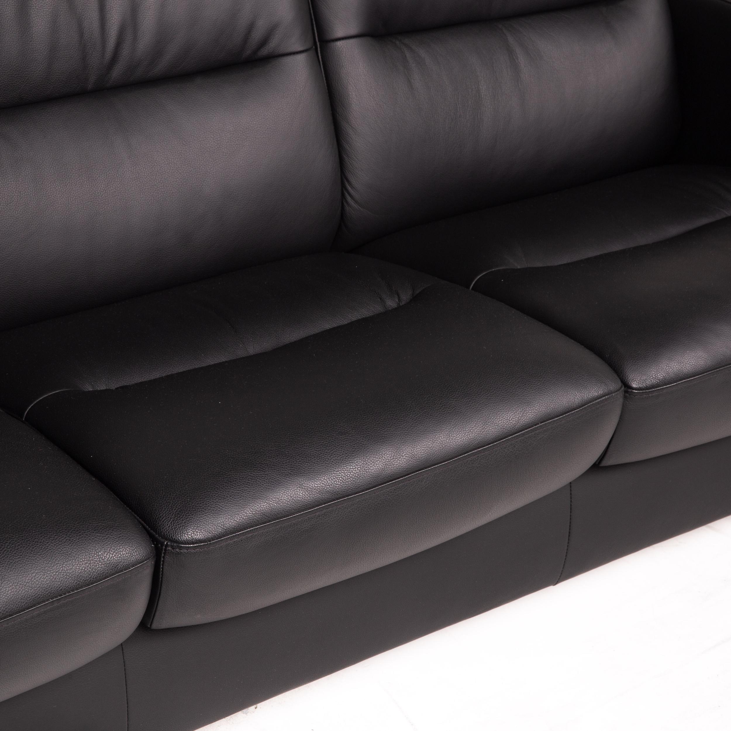 Norwegian Stressless Waver Three Seater Leather Sofa Black Couch