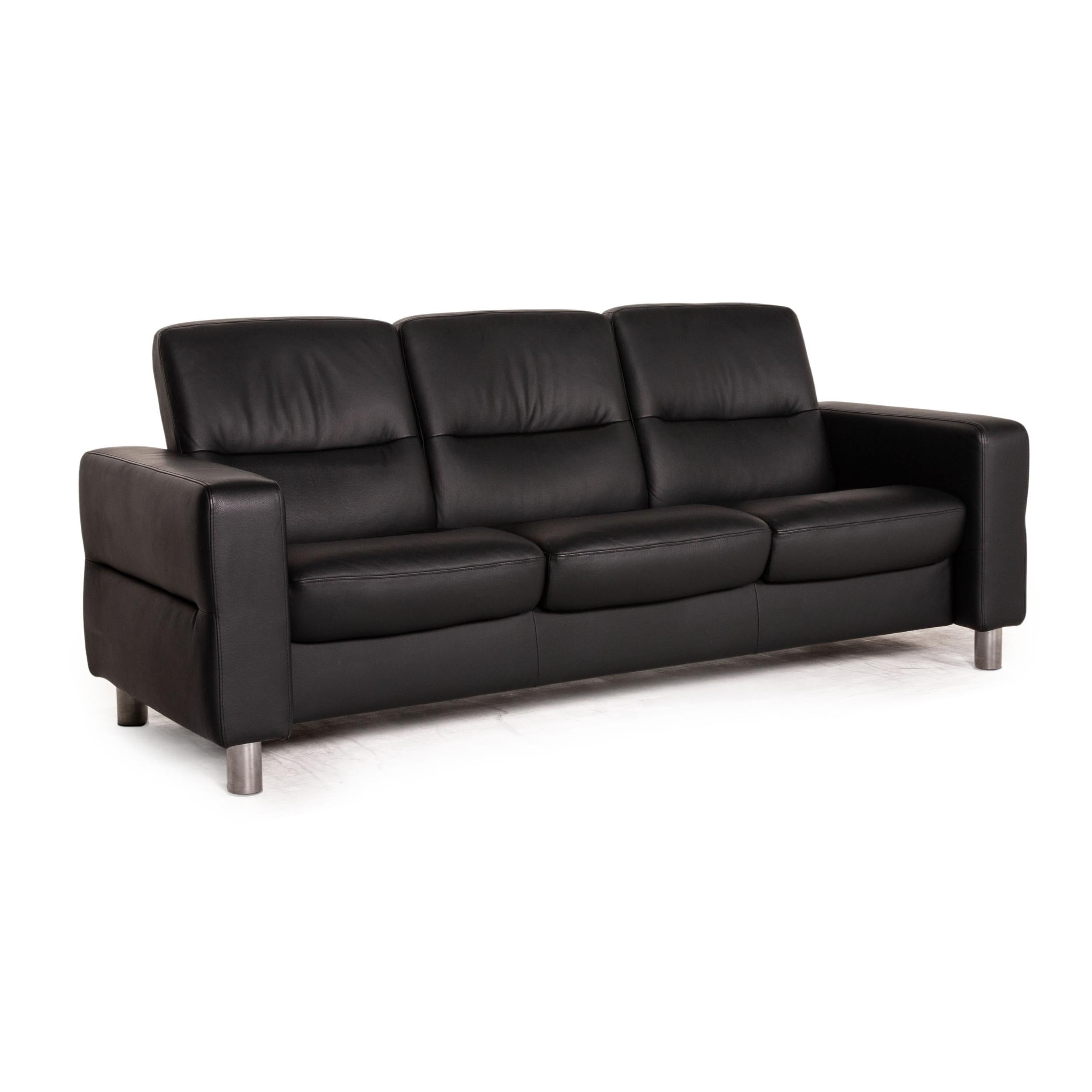 Stressless Waver Three Seater Leather Sofa Black Couch 1