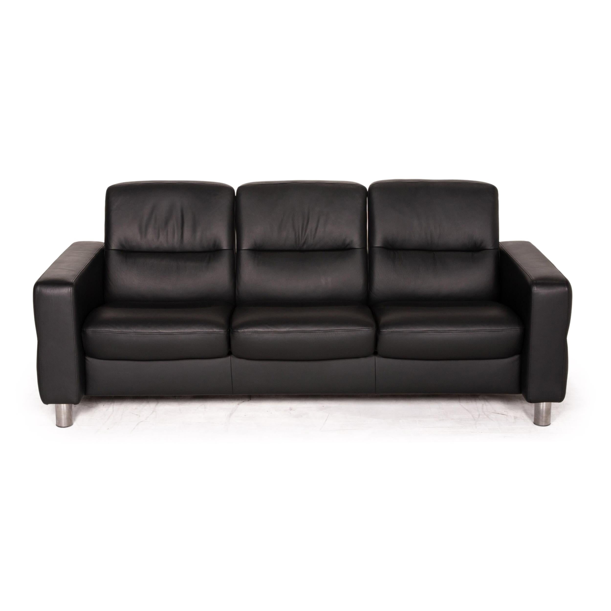 Stressless Waver Three Seater Leather Sofa Black Couch 2