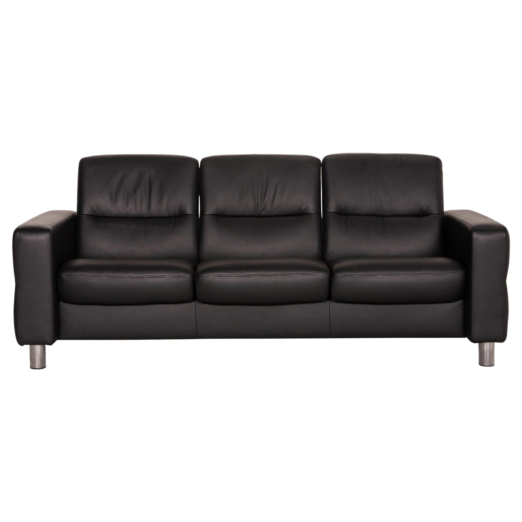 Stressless Waver Three Seater Leather Sofa Black Couch