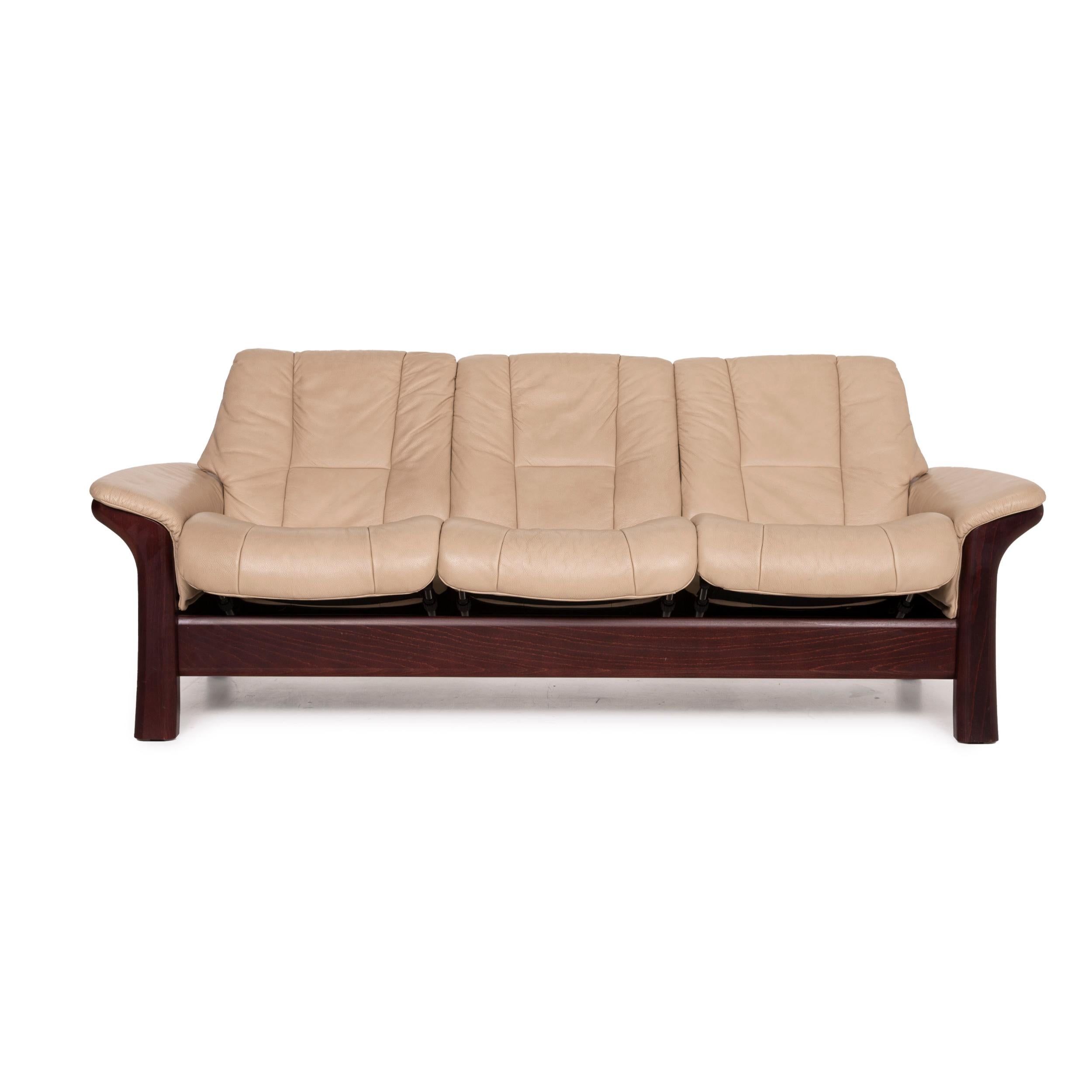 Stressless Windsor Leather Sofa Beige Three-Seater Relax Function In Excellent Condition In Cologne, DE