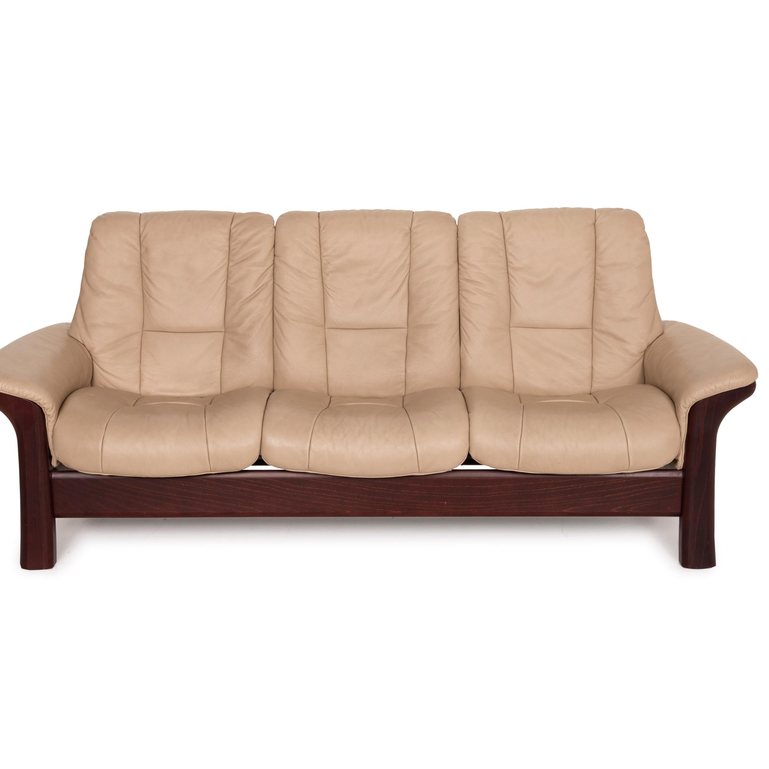 Contemporary Stressless Windsor Leather Sofa Beige Three-Seater Relax Function