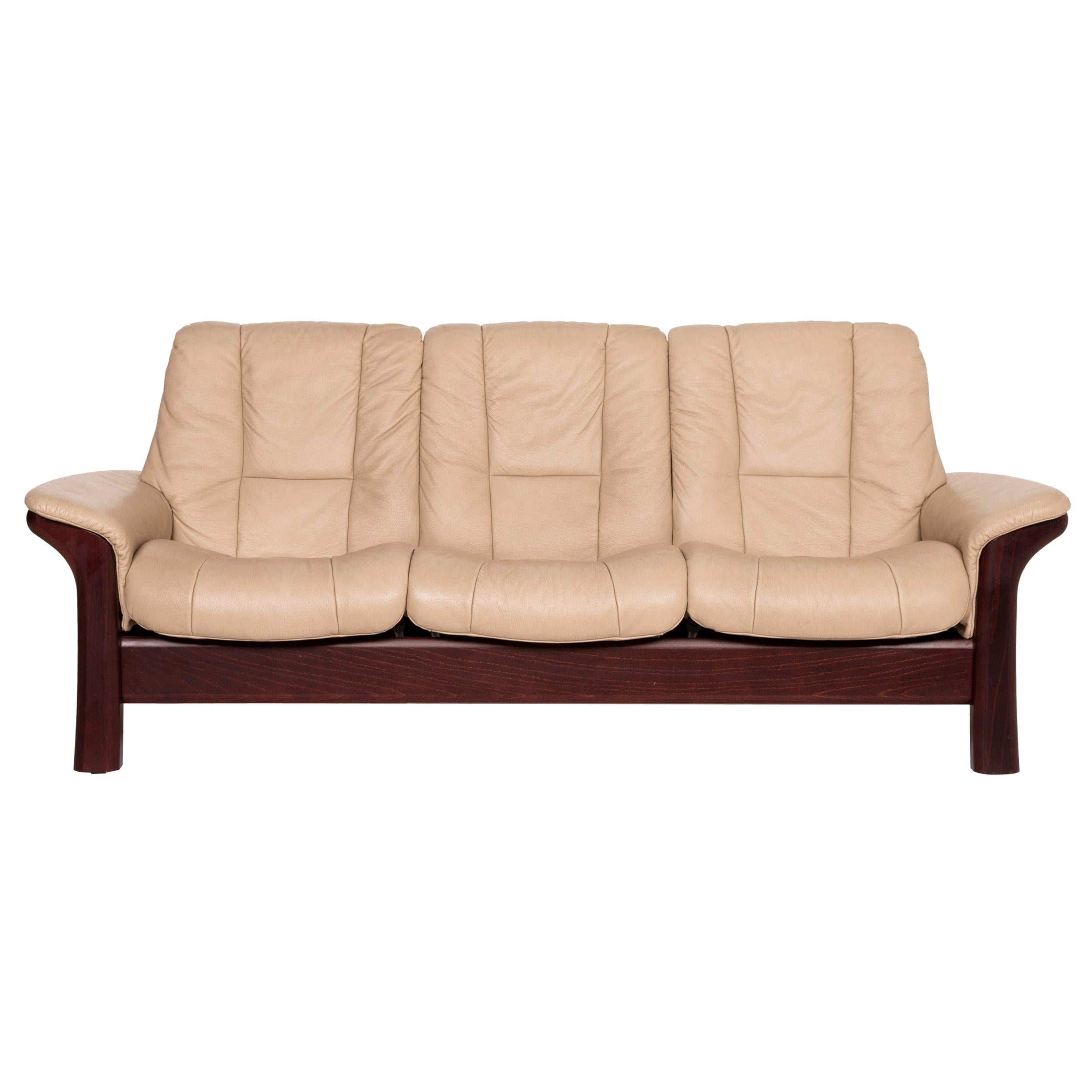 Stressless Windsor Leather Sofa Beige Three-Seater Relax Function