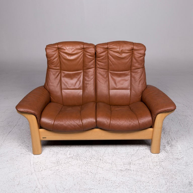 Stressless Windsor Leather Sofa Brown TwoSeat Couch For Sale at 1stdibs