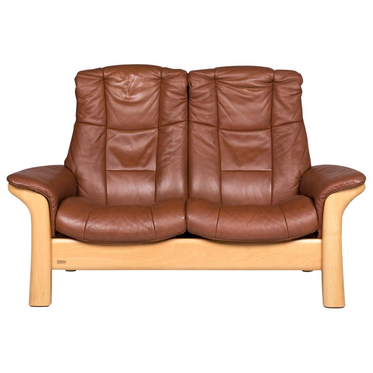 Stressless Windsor Leather Sofa Brown TwoSeat Couch For Sale at 1stdibs