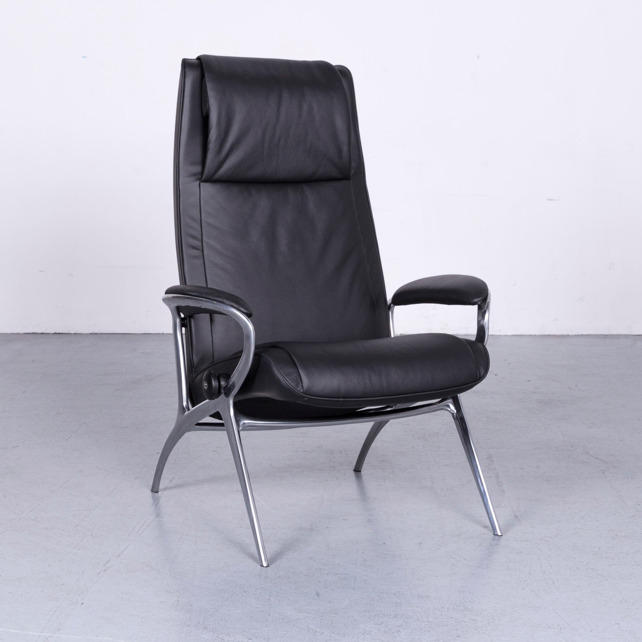 Stressless You James Designer Leather Armchair with Foot-Stool in Black In Good Condition For Sale In Cologne, DE