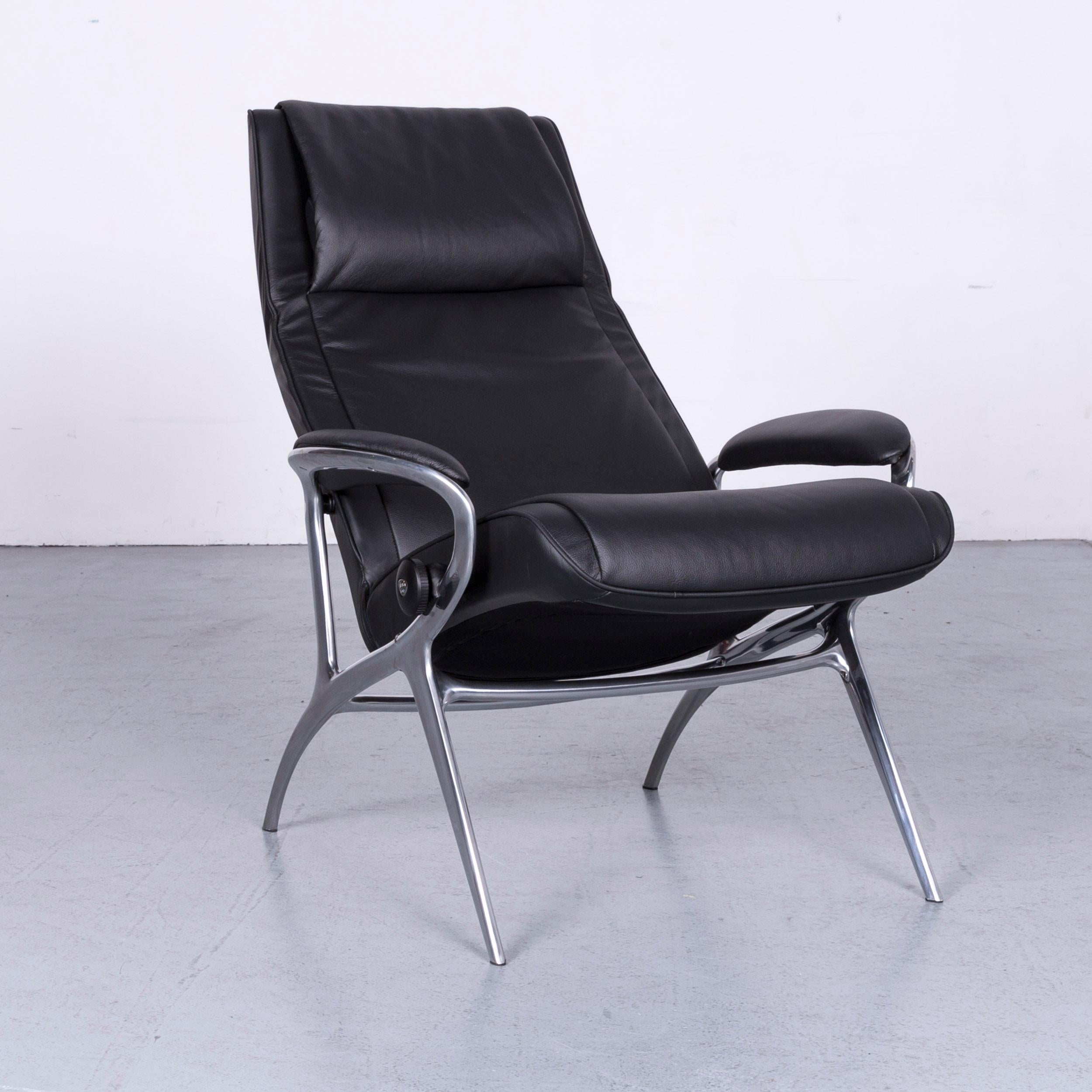 Contemporary Stressless You James Designer Leather Armchair with Foot-Stool in Black For Sale