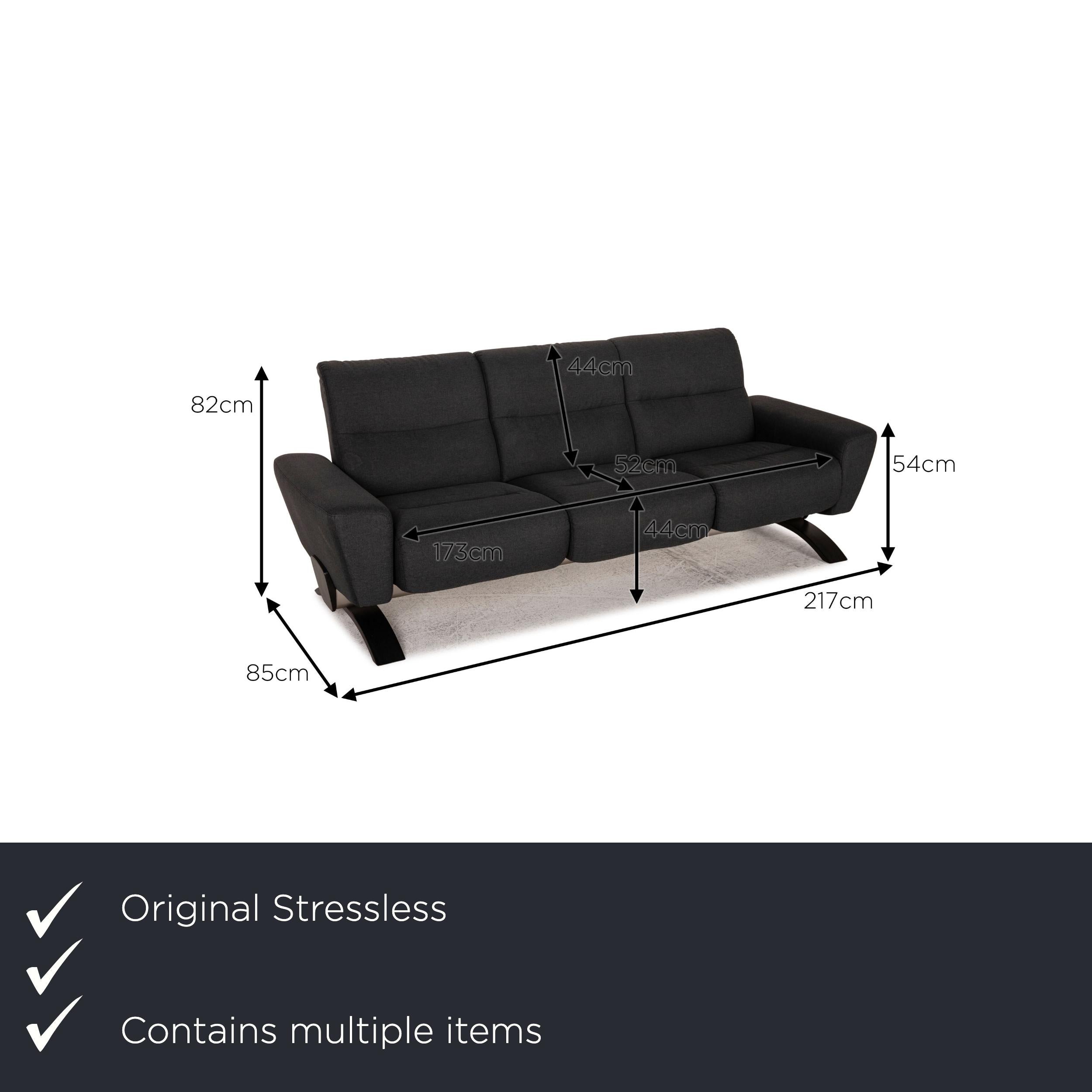 We present to you a Stressless You Julia fabric sofa set gray two-seater Dreistzer couch.

Product measurements in centimeters:

depth: 85
width: 217
height: 82
seat height: 44
rest height: 54
seat depth: 52
seat width: 173
back height: