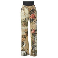 Stretch cotton jean with flower print ROBERTO CAVALLI