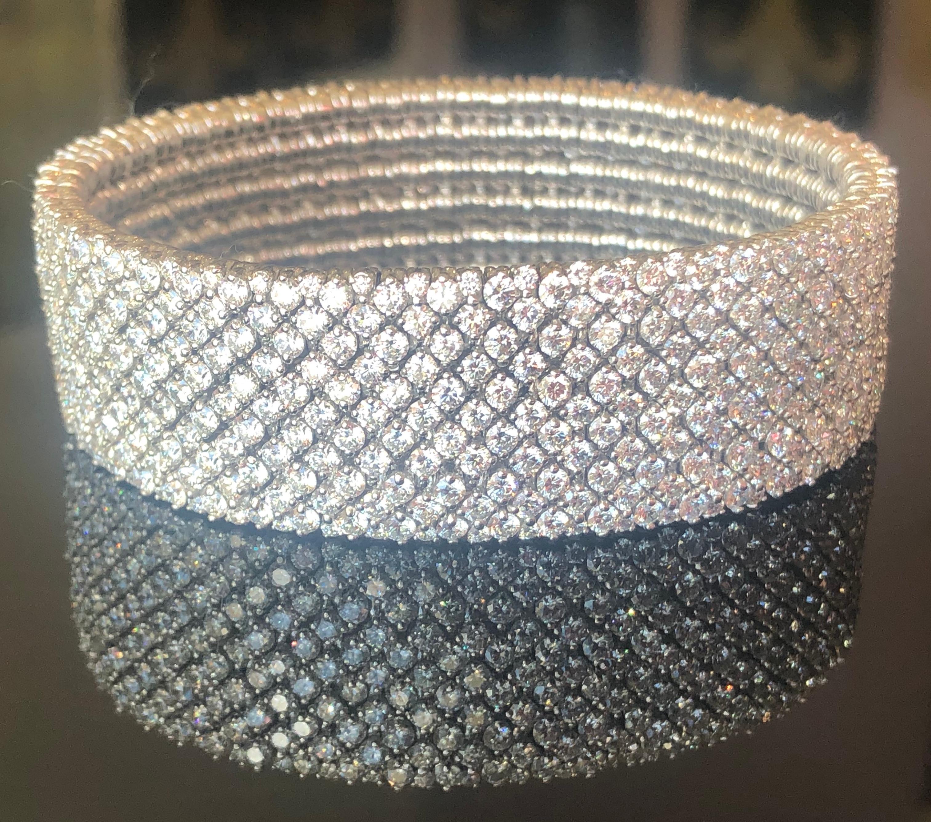 Round Cut Stretch Diamond Cuff Bracelet Set in White Gold For Sale