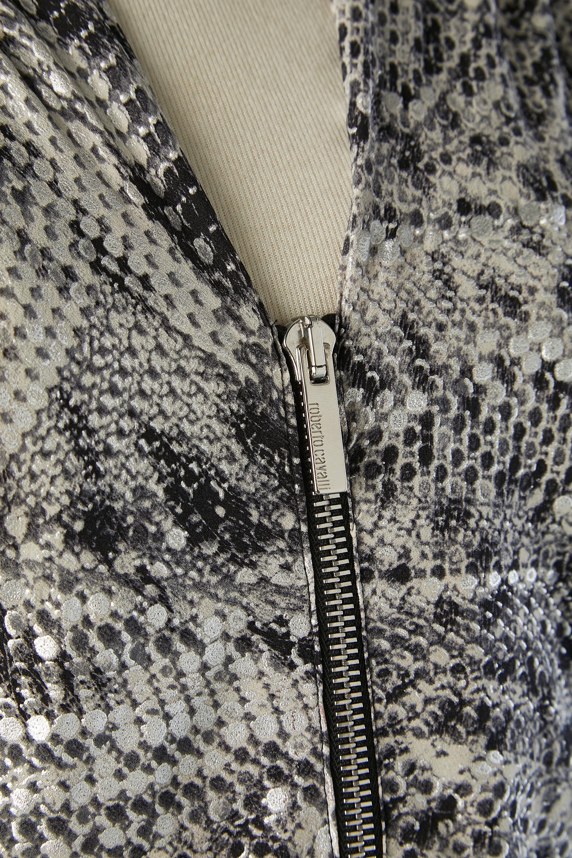 Stretch silk cocktail dress with python print and silver dots Roberto Cavalli   In Excellent Condition For Sale In Saint-Ouen-Sur-Seine, FR