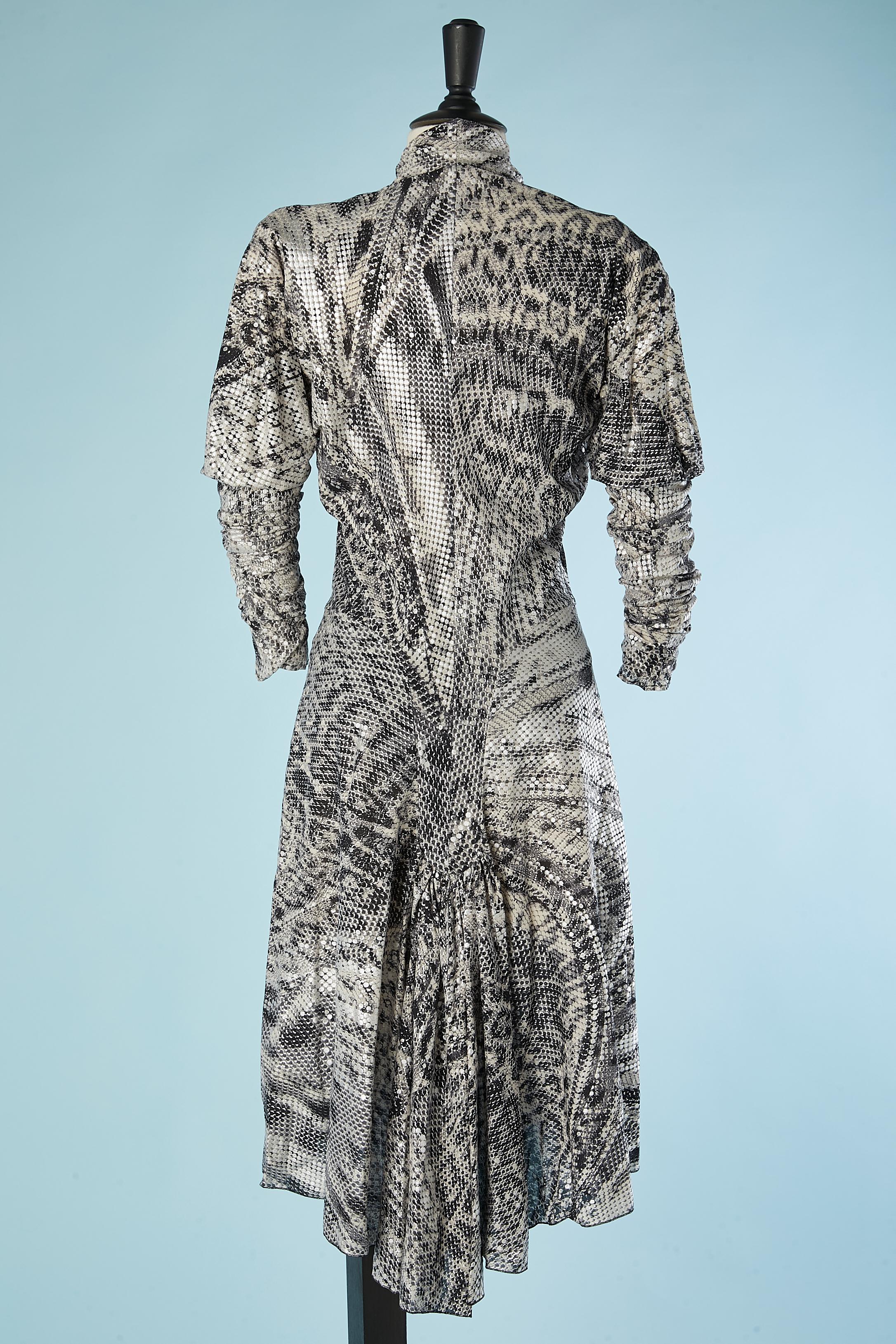 Stretch silk cocktail dress with python print and silver dots Roberto Cavalli   For Sale 2