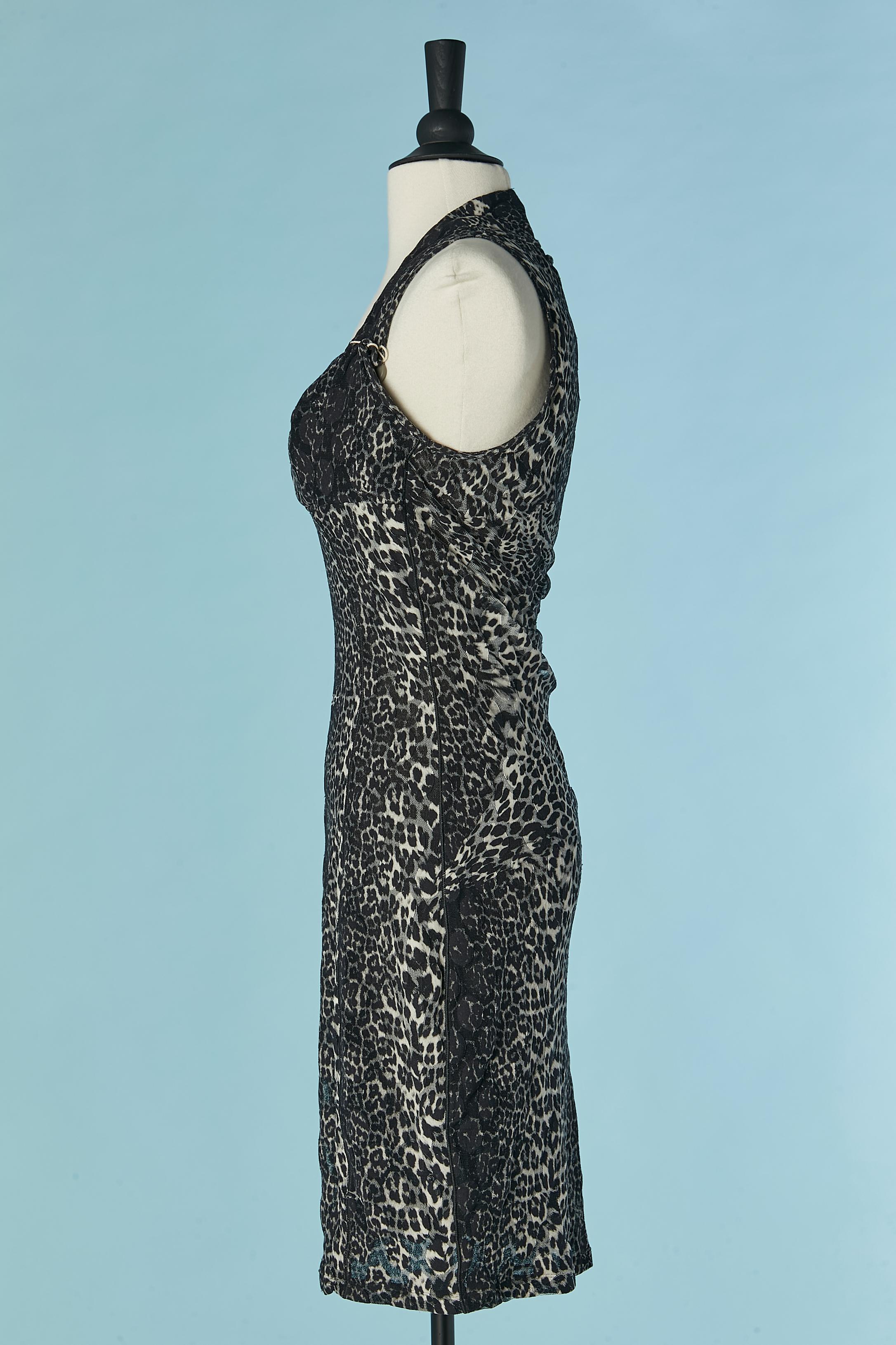 Robe en tulle extensible avec imprimé léopard et appliqué Jean Paul Gaultier Soleil Pour femmes en vente