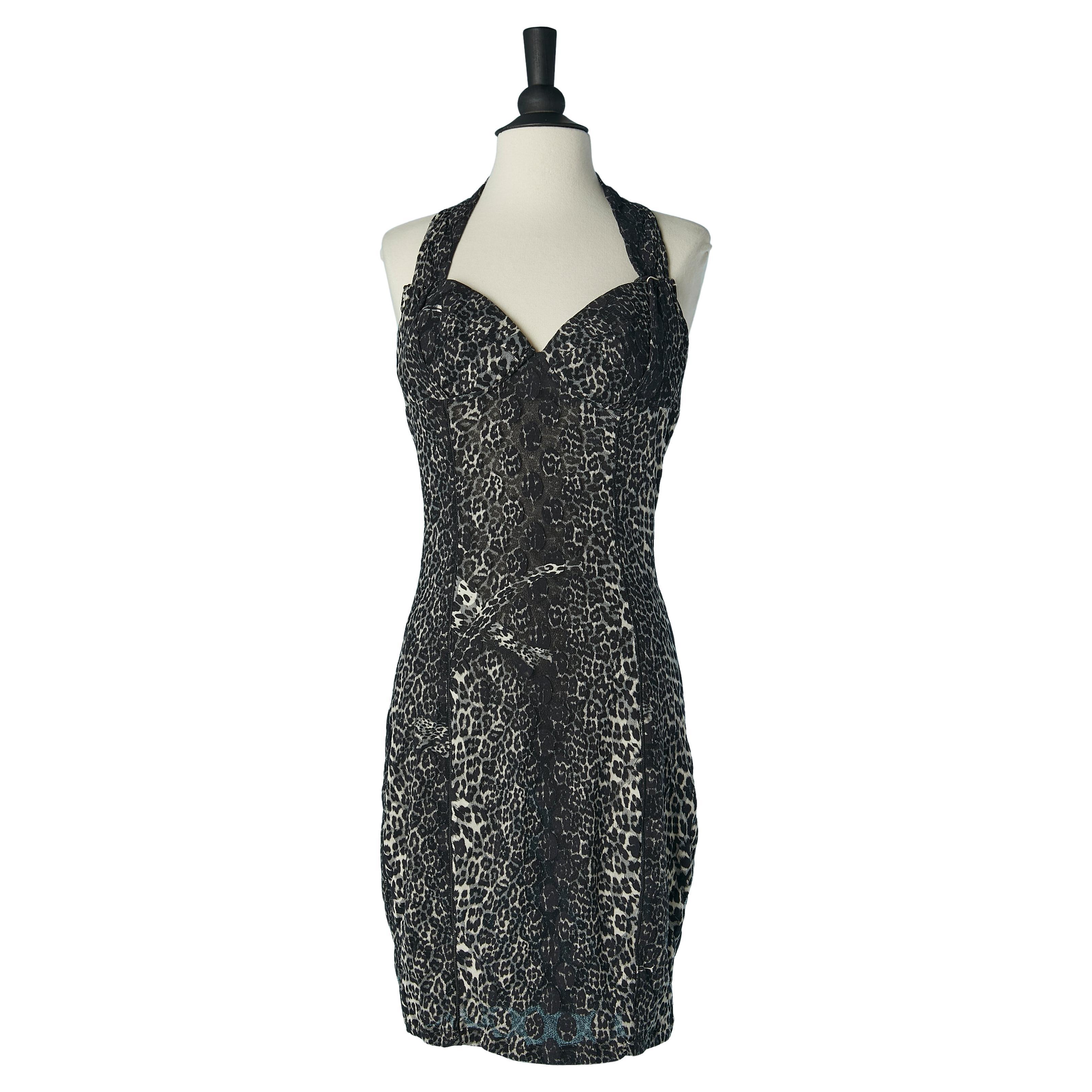 Robe en tulle extensible avec imprimé léopard et appliqué Jean Paul Gaultier Soleil en vente