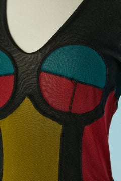 Stretch tulle long sleeve color block tee-shirt JEAN-PAUL GAULTIER Soleil