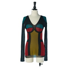 Stretch tulle long sleeve color block tee-shirt JEAN-PAUL GAULTIER Soleil
