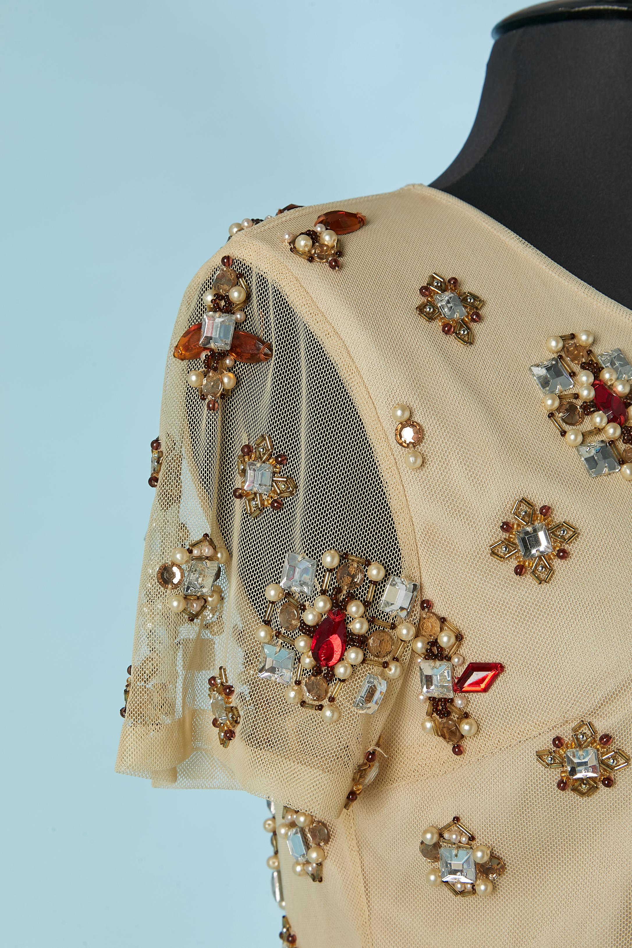 Brown Stretch tulle tee-shirt with embroideries GIANFRANCO FERRE STUDIO For Sale
