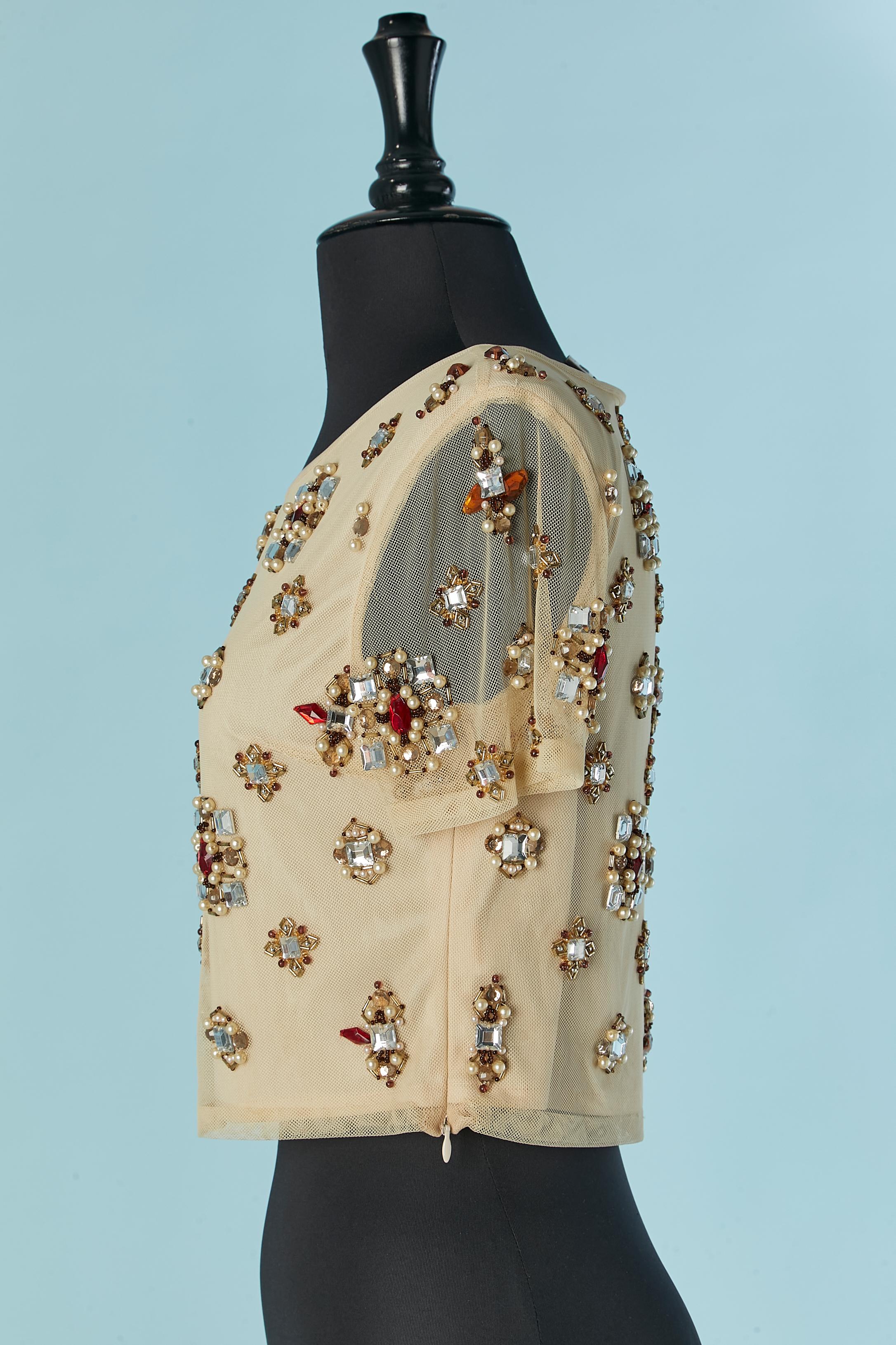 Stretch tulle tee-shirt with embroideries GIANFRANCO FERRE STUDIO For Sale 2