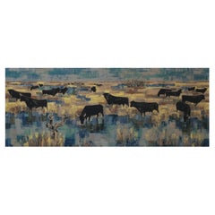 Stretched Midcentury Cotton Tapestry by Debieve Depicting The Camargue Bulls