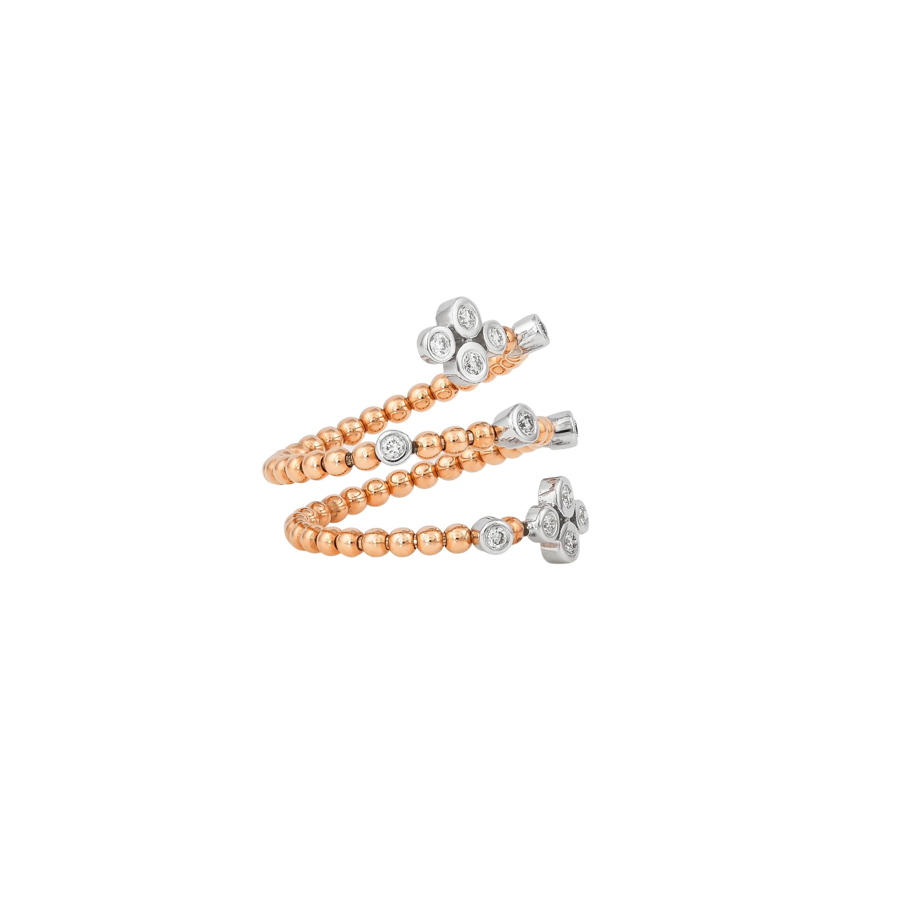 Contemporary Stretchy Gold Bead & Diamond Ring in 18 Karat White & Rose Gold For Sale