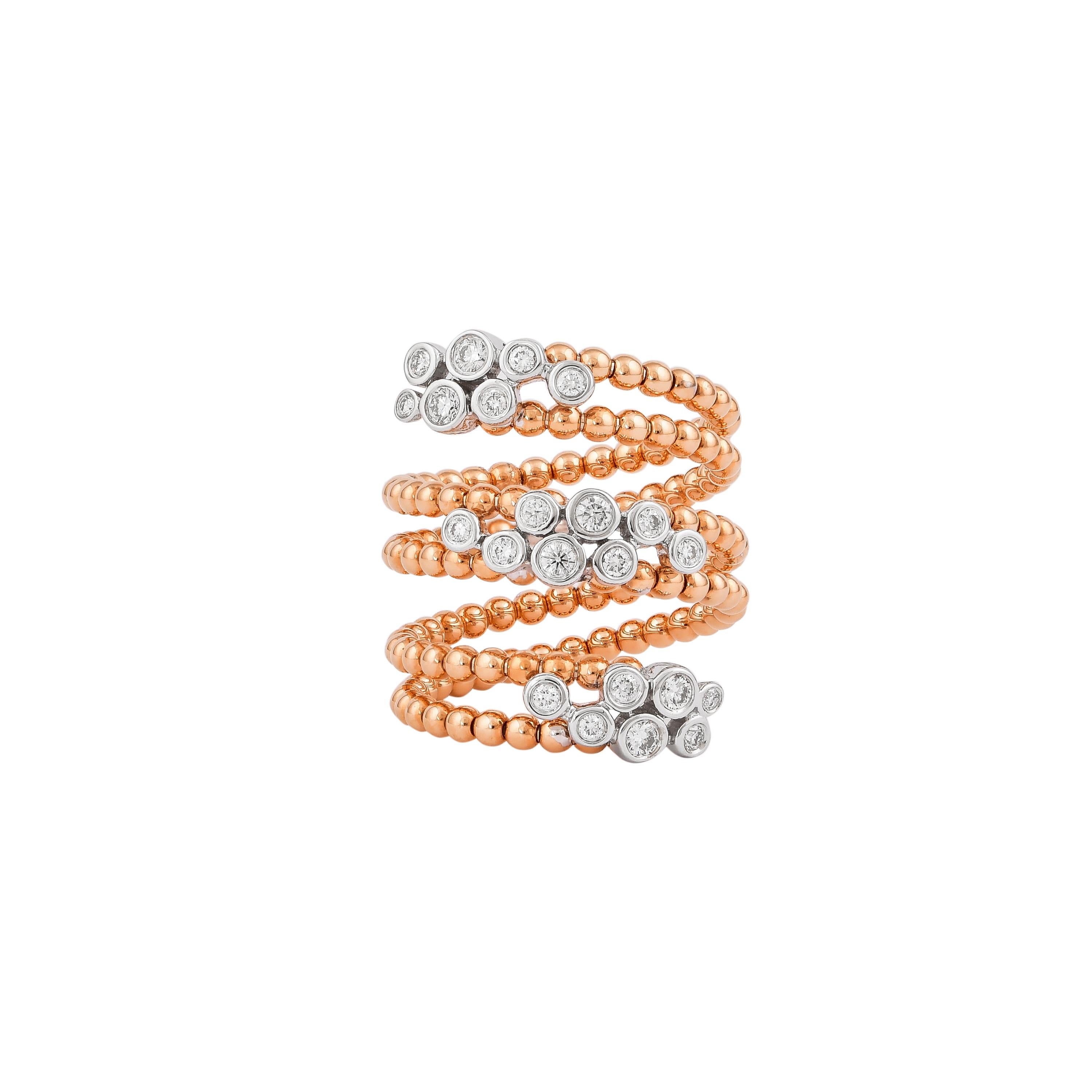 Contemporary Sunita Nahata Stretchy Gold Bead & Diamond Ring in 18Karat White & Rose Gold. For Sale