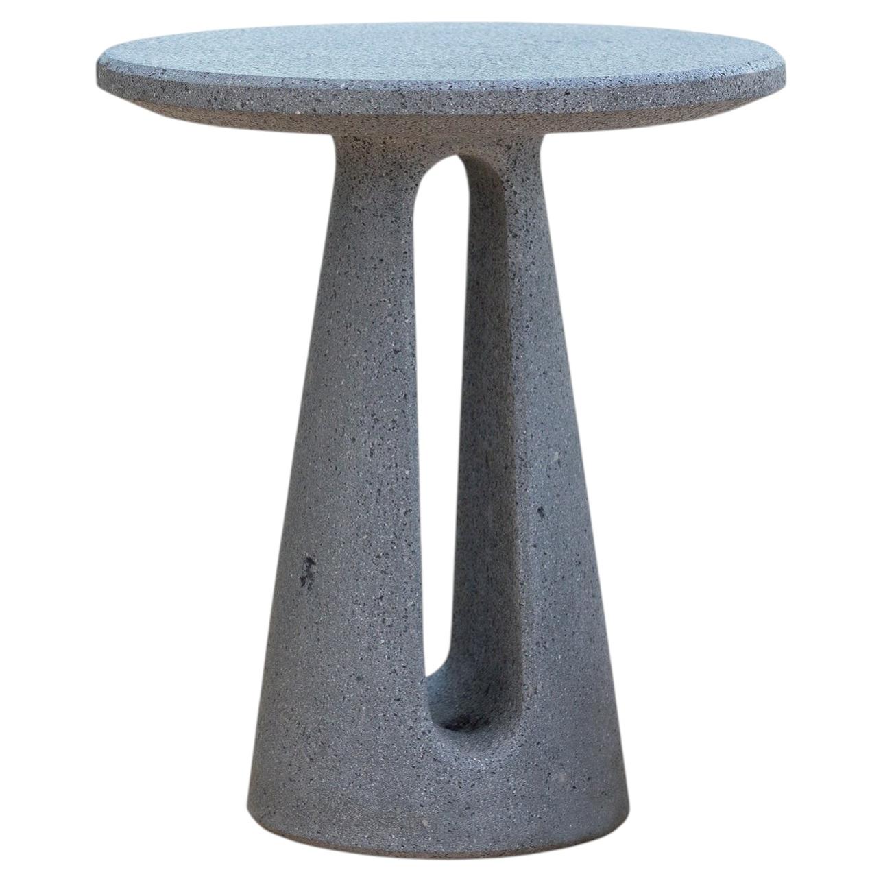 Striata Grey Sculptural Hand-Carved Lava Stone Side Table, Hand-Made in Mexico For Sale