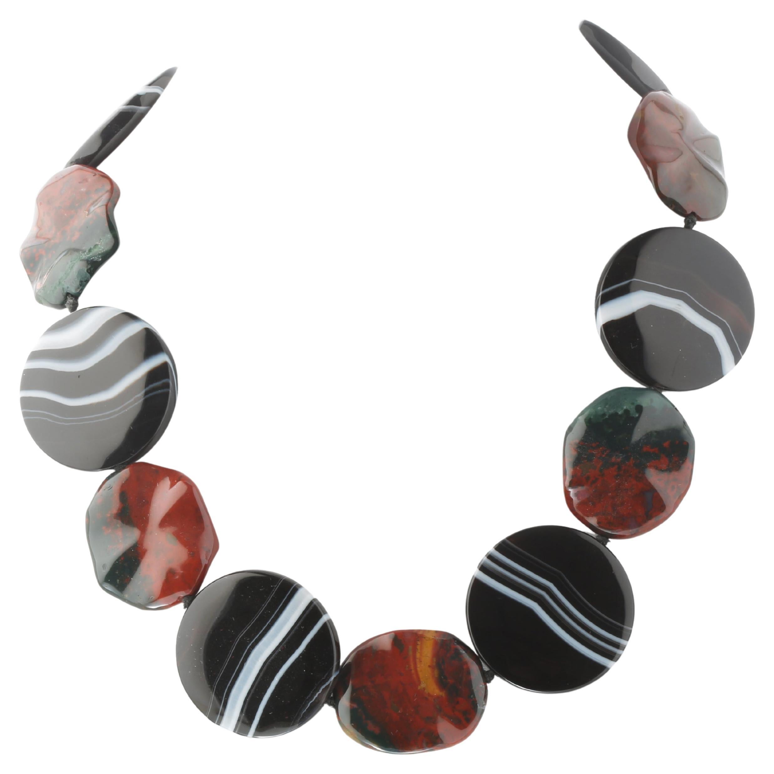 Striated Agate Jasper Silver Beaded Boho Chic Colourful Necklace Intini Jewels