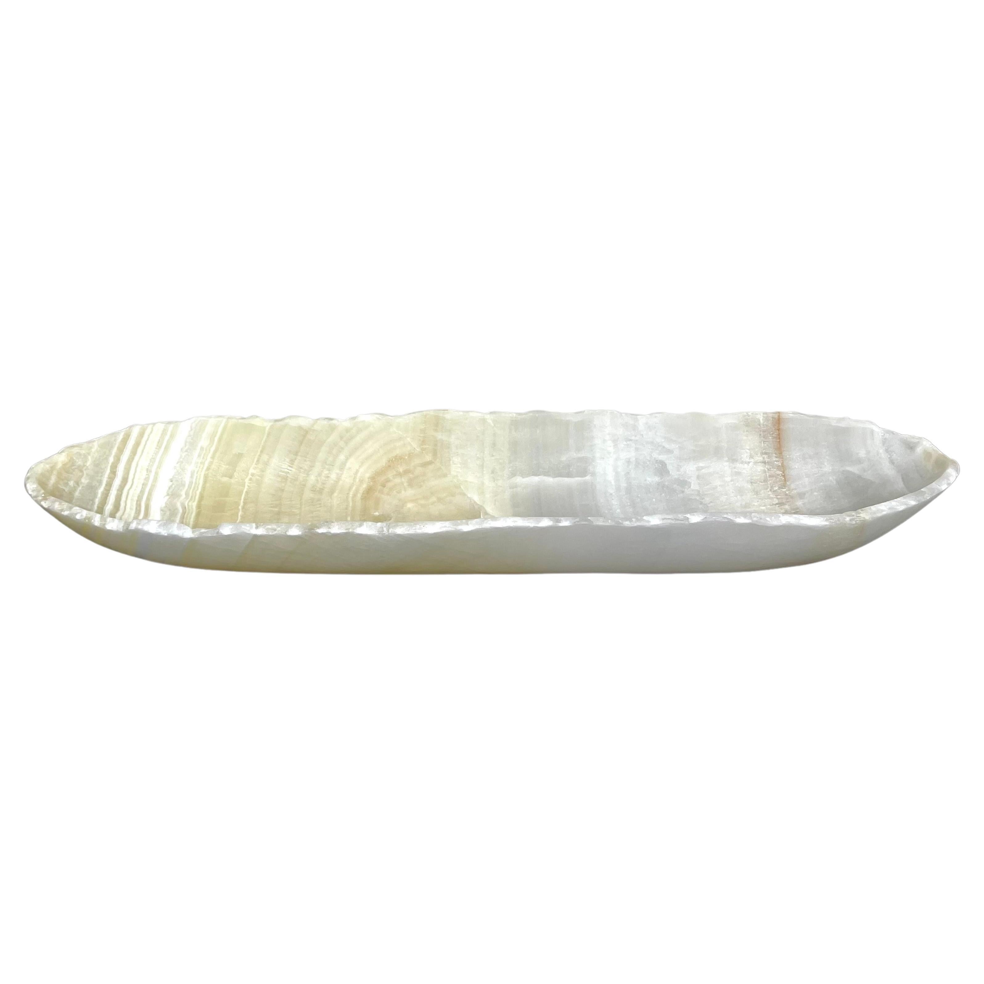 Striated Canoe Shaped Onyx Bowl For Sale