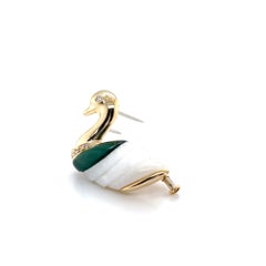 Striated Green Malachite and White Jade Duck Pin