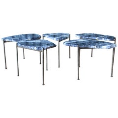 Striated Sodalite Stone Top Tables with Nickel-Plated Bases