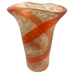 Stricking Ribbon Murano Glass Vase by Fratelli Toso Red Spiral & Avventurine