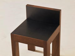 Strict Small Stool in Walnut and Leather Shoulder Black