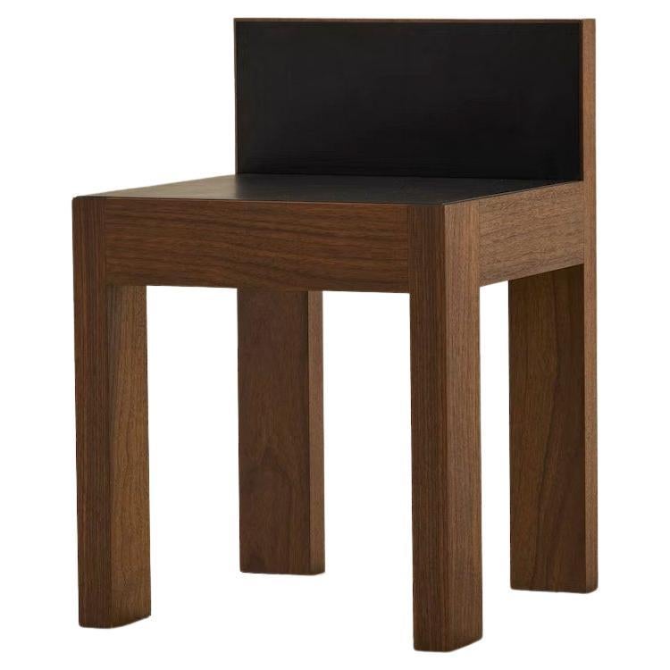 Strict Small Stool in Walnut and Leather Shoulder Black For Sale