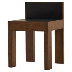 Strict Small Stool in Walnut and Leather Shoulder Black