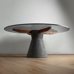 Stricta Circular Dining Table, Hand-carved Stone, Made in Mexico