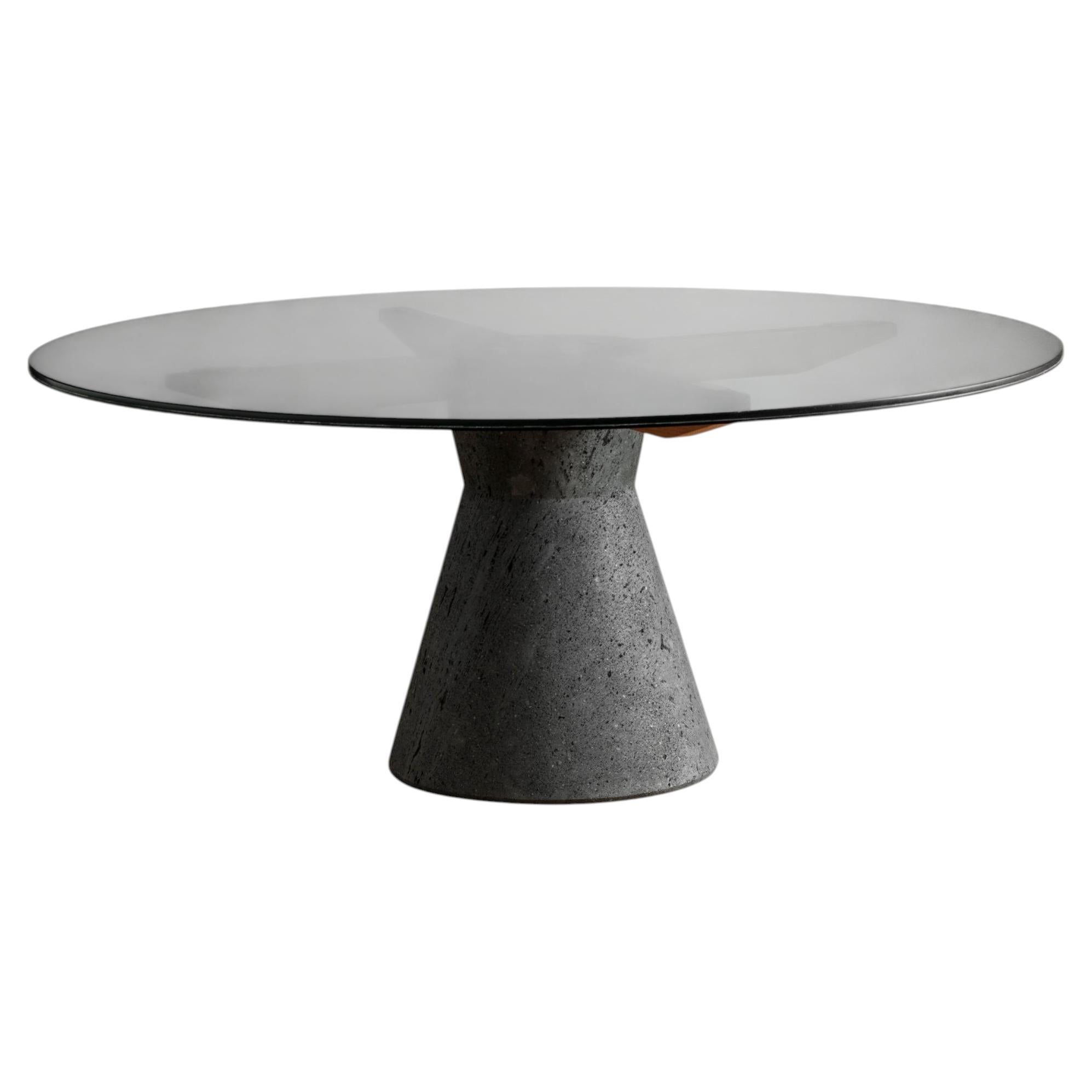 Stricta Circular Dining Table, Hand-carved Stone, Made in Mexico For Sale
