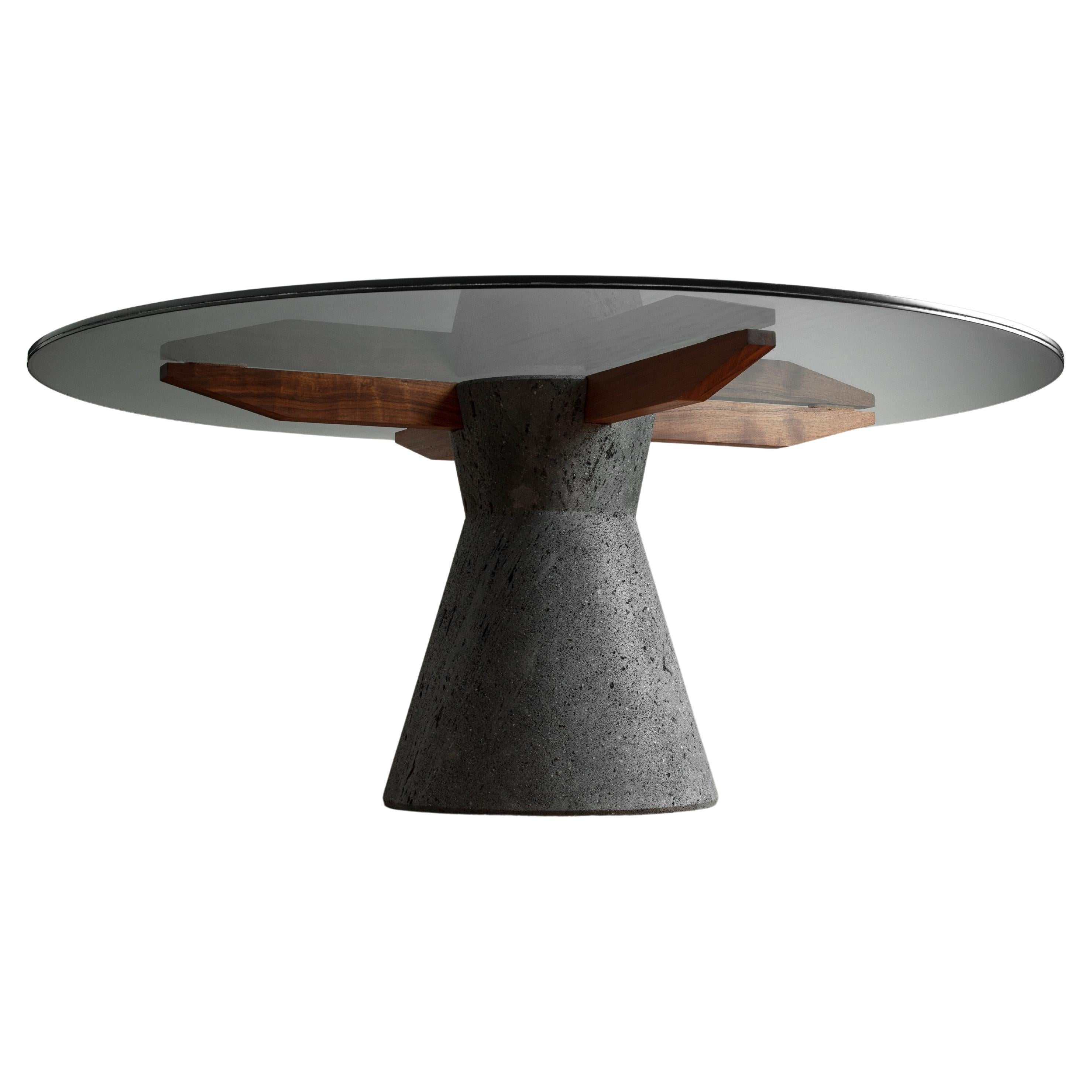 Stricta, Sculptural Dining Table Made of Lava Stone and Glass Top by CMX