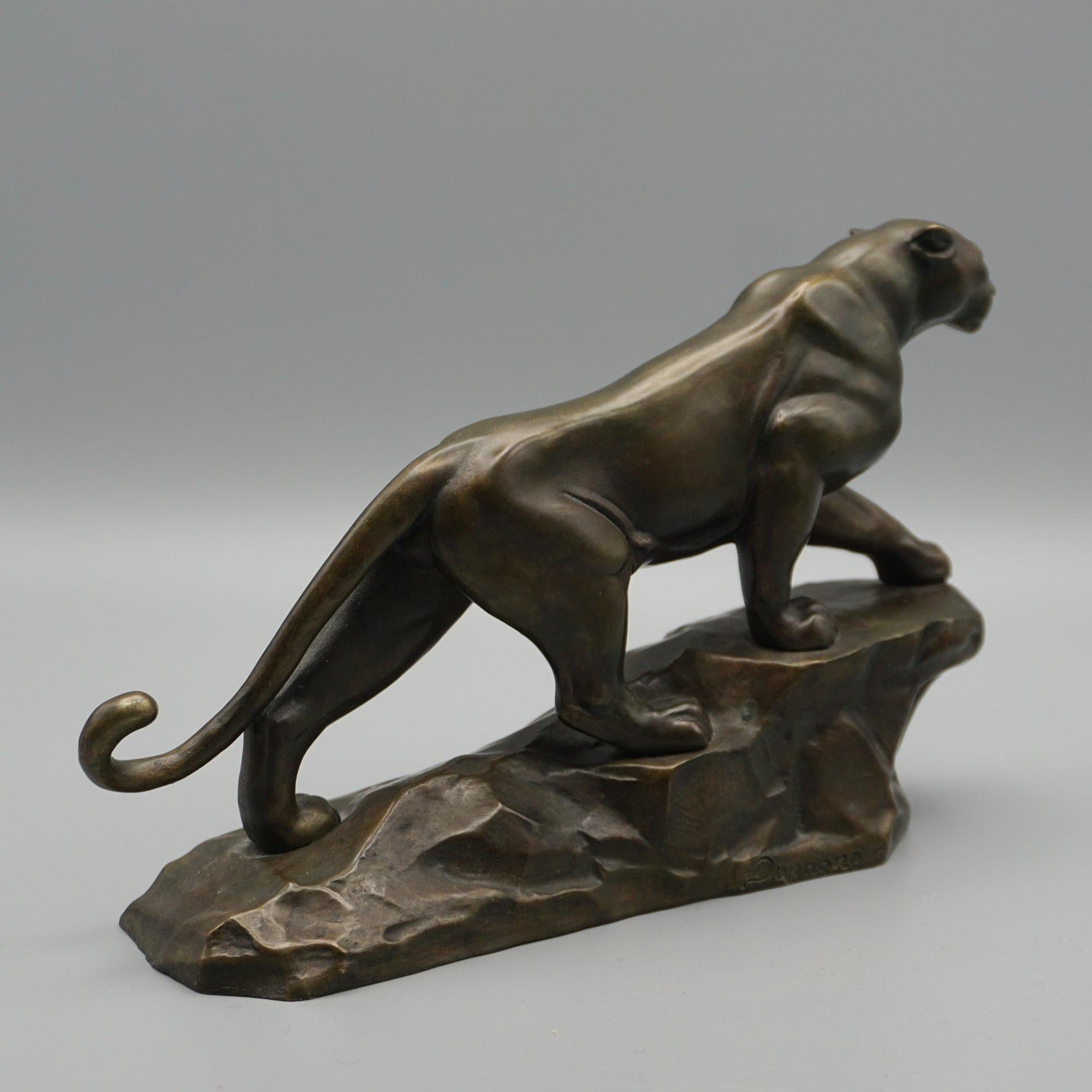 Bronze « Streiding Panther », sculpture en bronze Art déco d'Arthur Dupagne