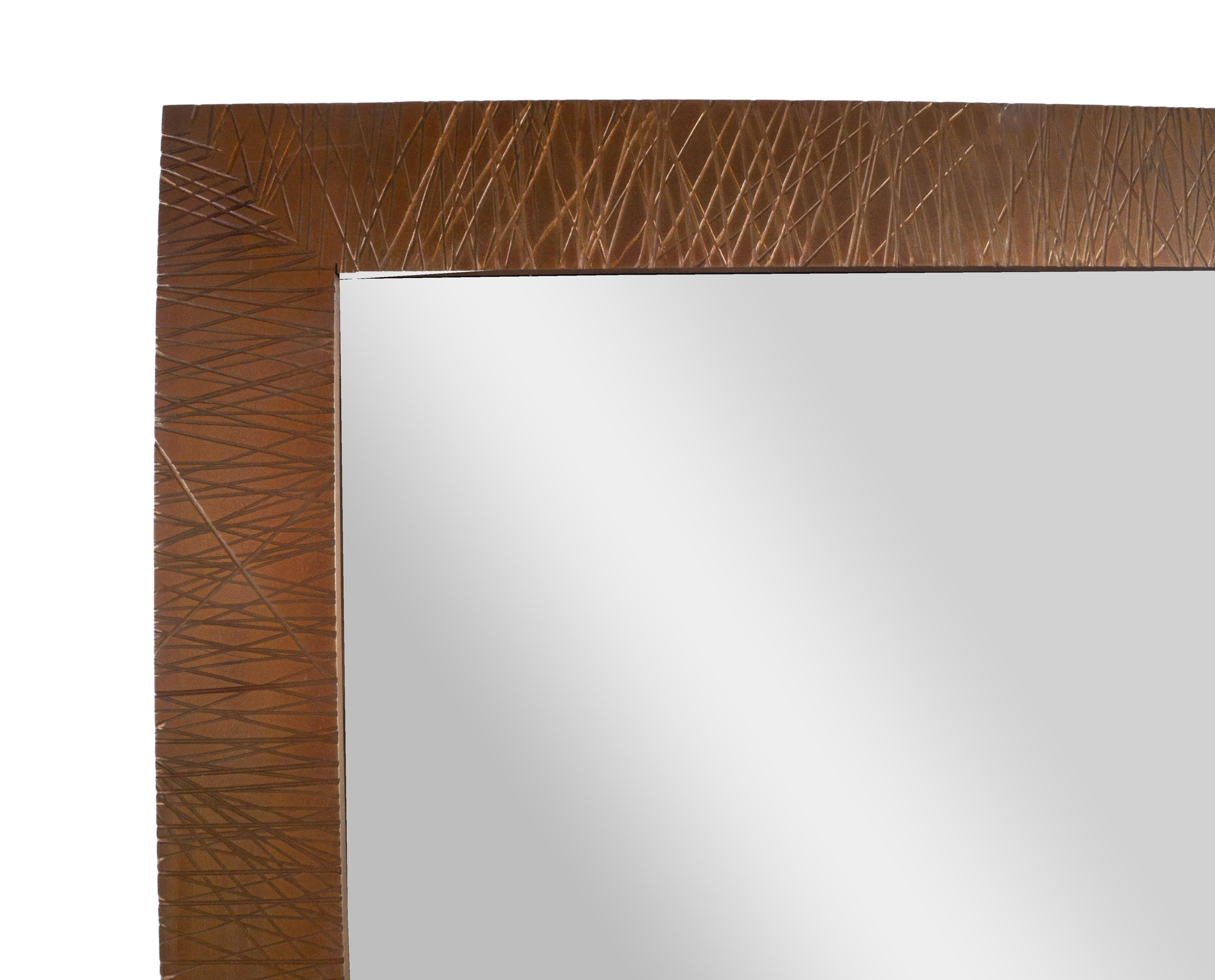 Modern Strie Frame Deign Mirror Frame in Brass Tone Steel For Sale