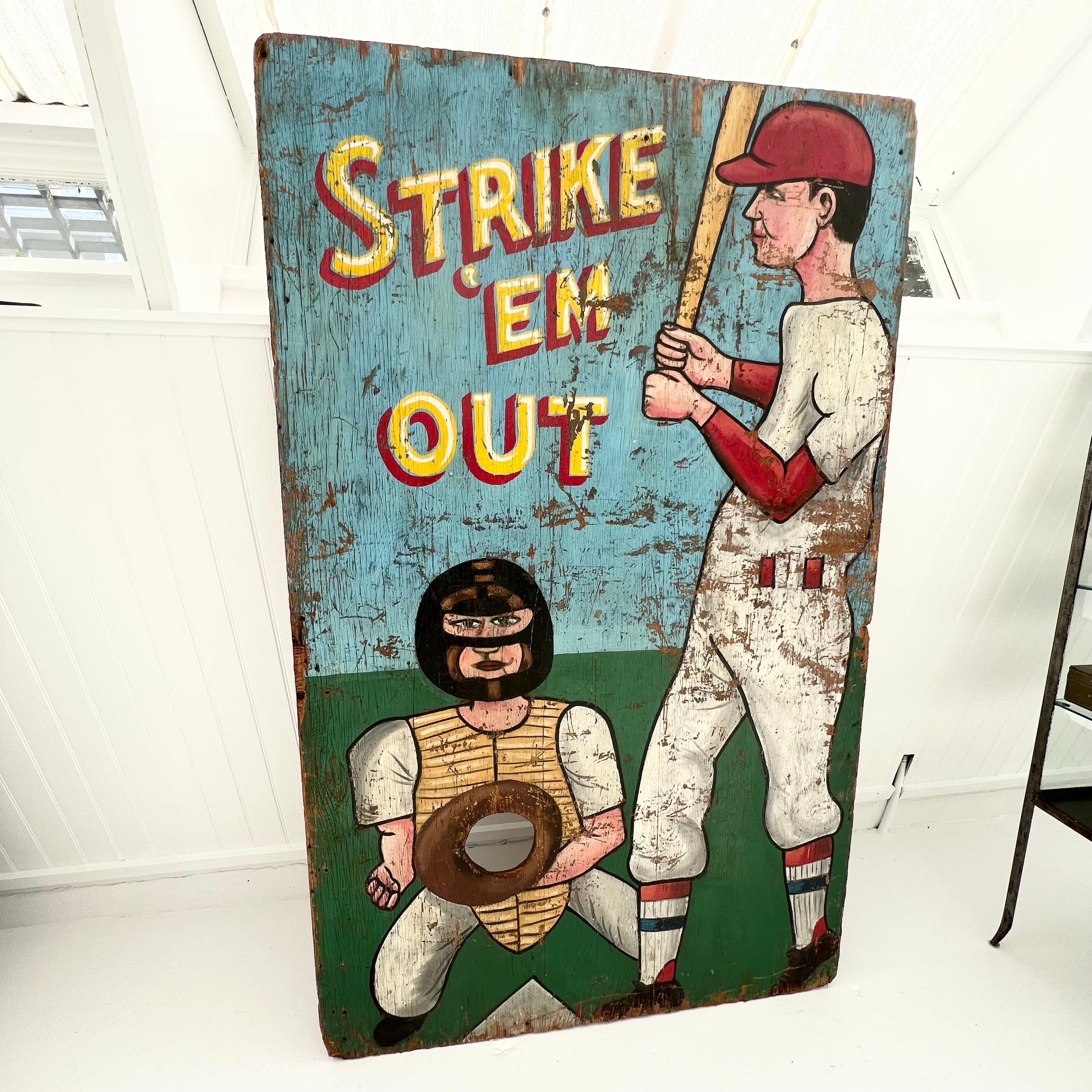'Strike ‘Em Out’ Carnival Toss Sign, 1940s USA For Sale 6