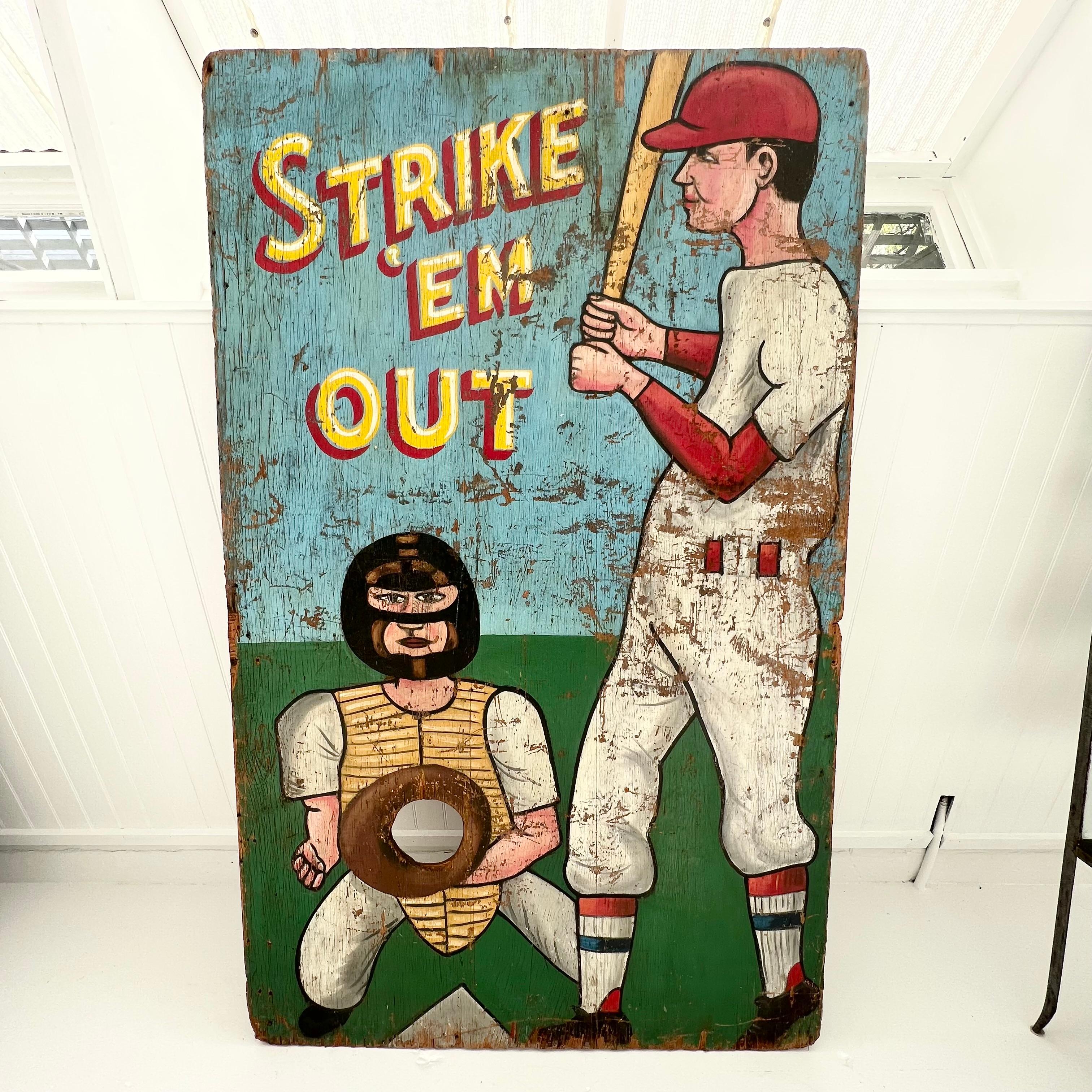 'Strike ‘Em Out’ Carnival Toss Sign, 1940s USA For Sale 7