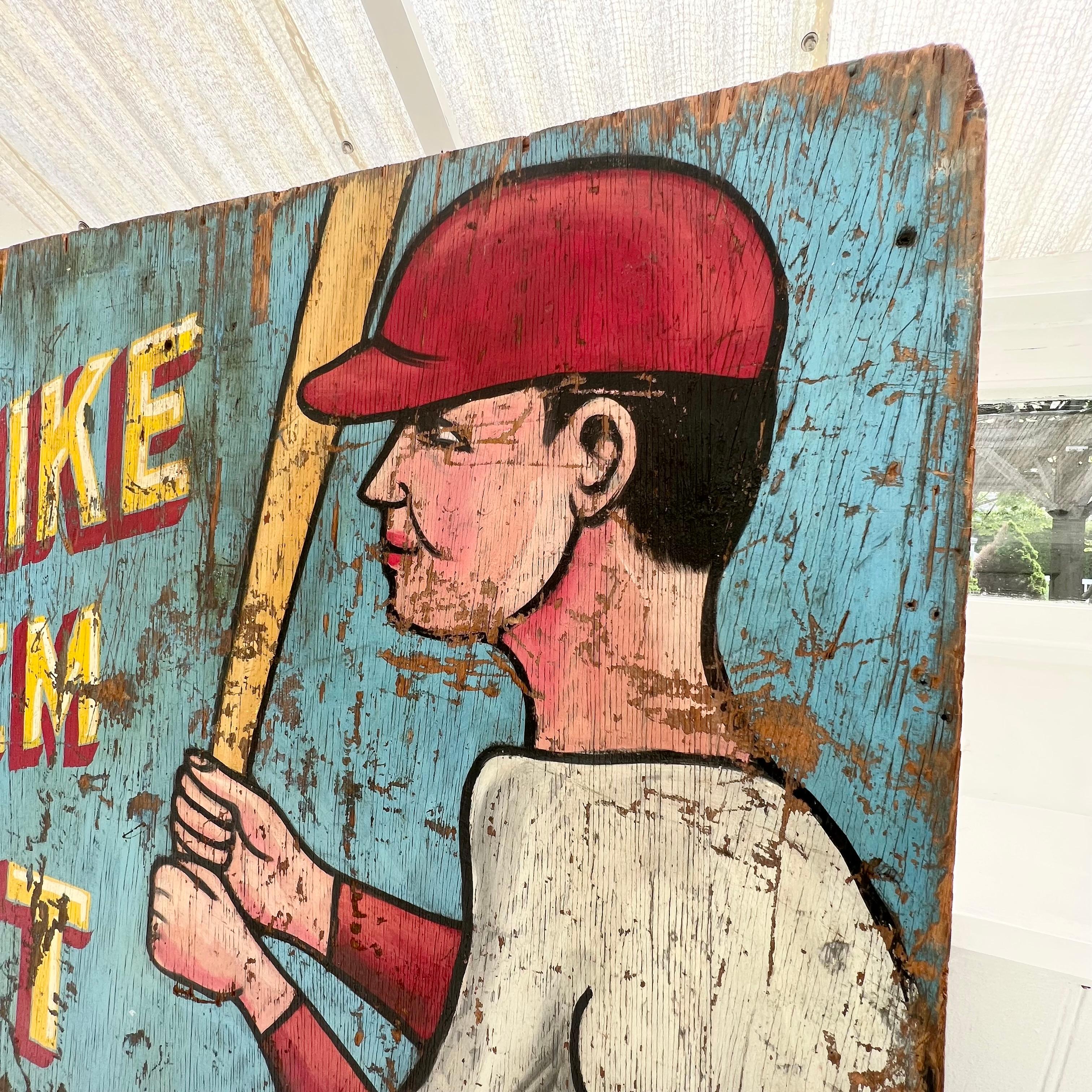 'Strike ‘Em Out’ Carnival Toss Sign, 1940s USA In Good Condition For Sale In Los Angeles, CA