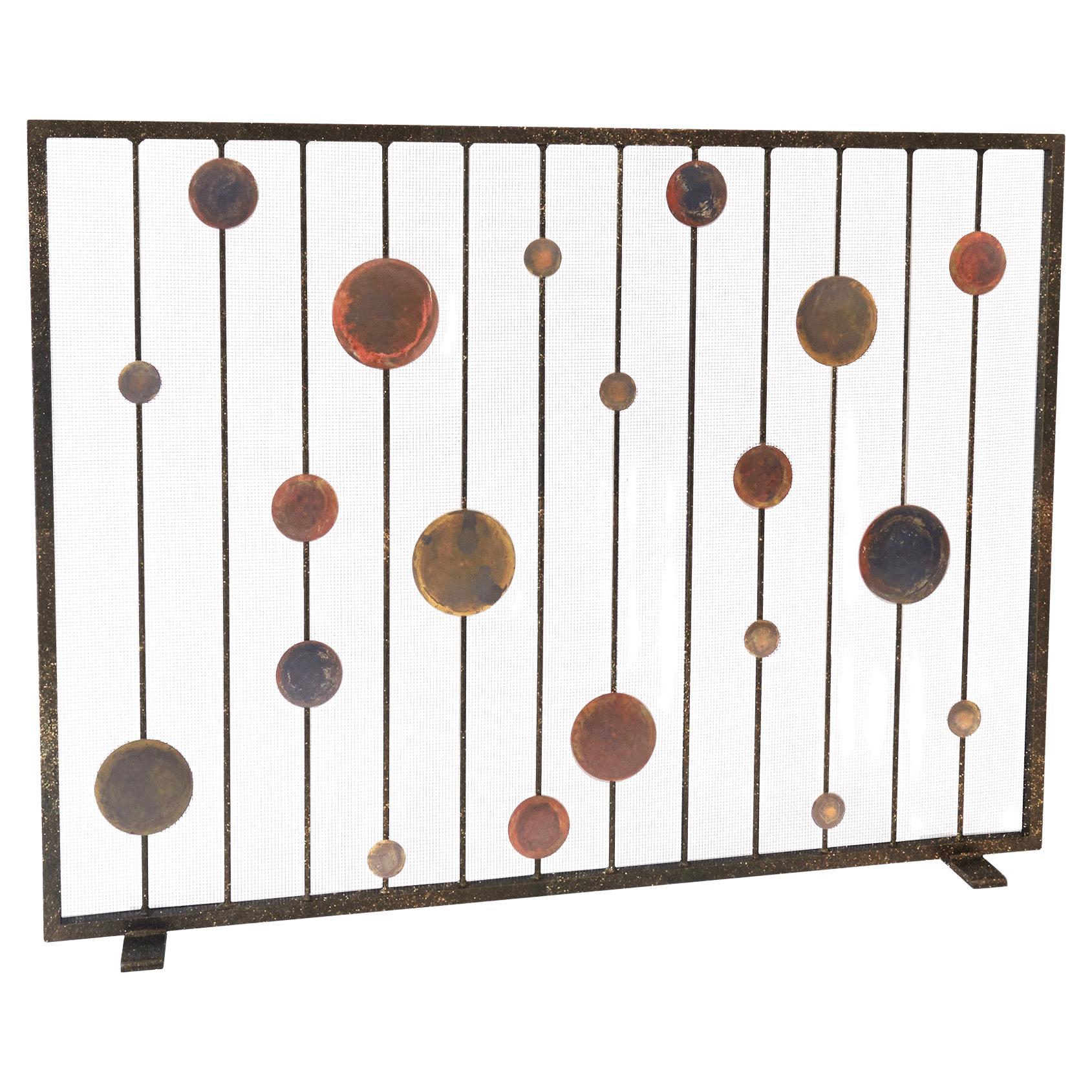 Striker Mid-Century Modern Fireplace Screen With Patina and Golden Black Frame