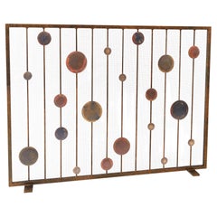 Paravent de cheminée Striker Mid-Century Modern avec patine et cadre tabac