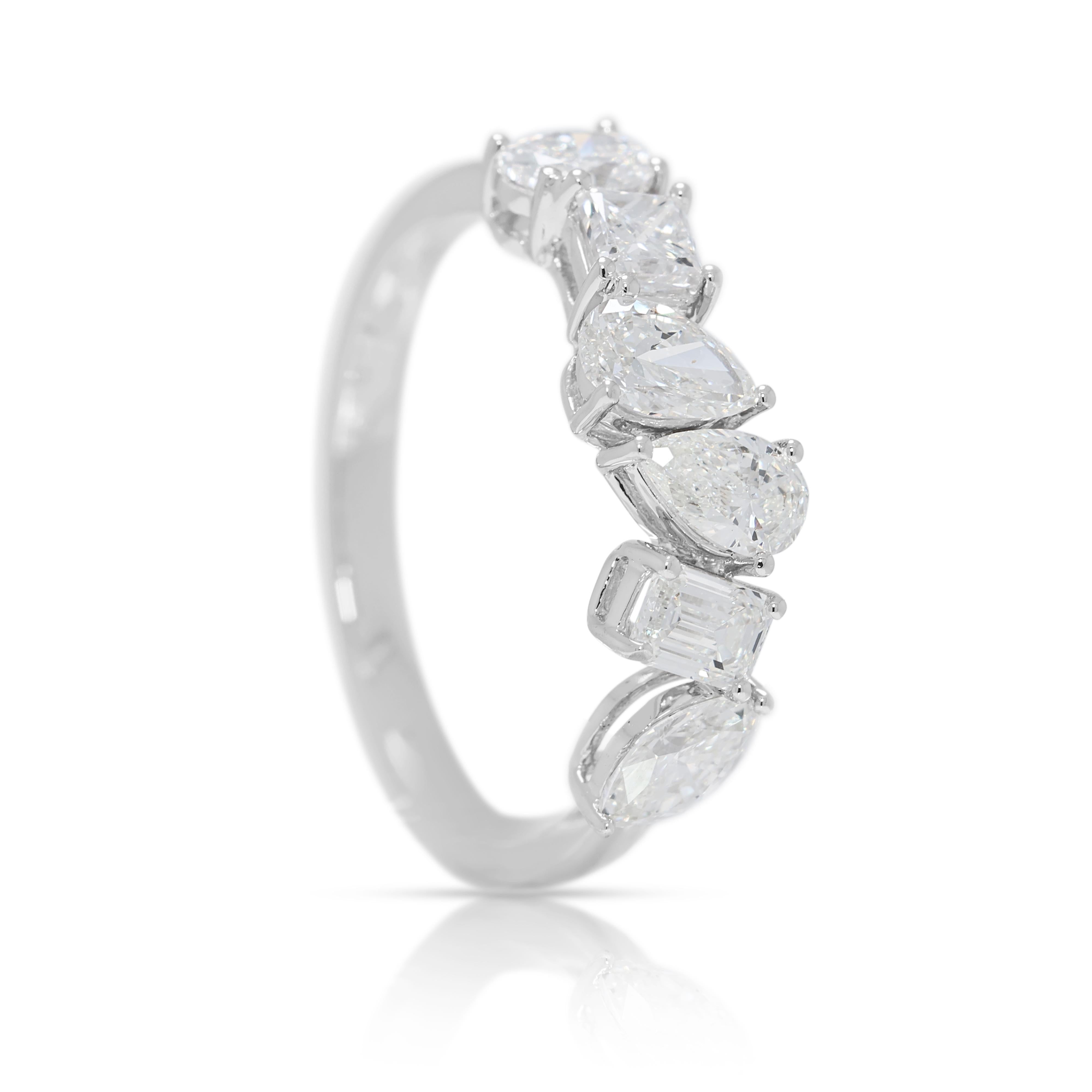 Whiting, anello con diamante naturale a taglio misto da 1,10 carati in oro bianco 18K in vendita 1