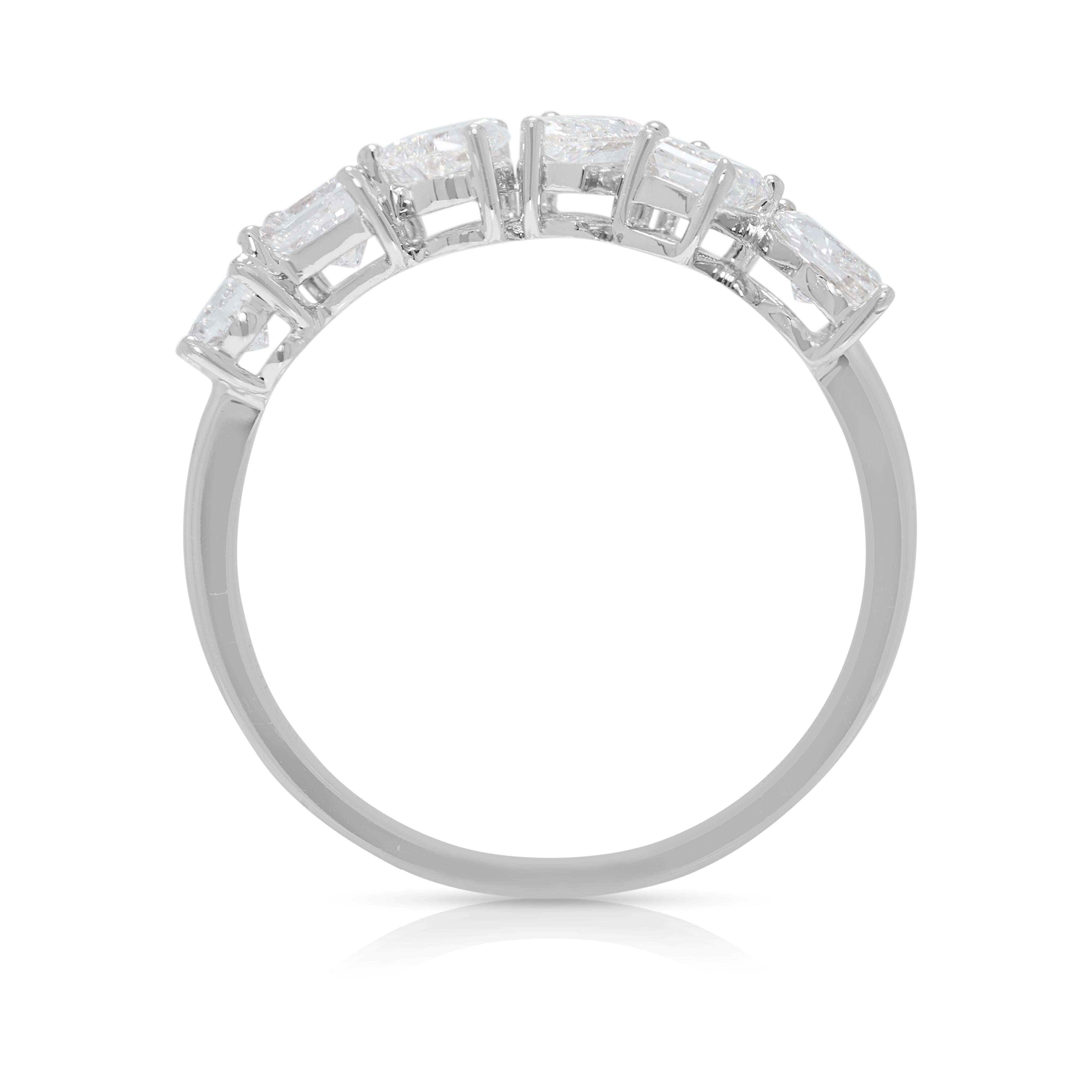 Whiting, anello con diamante naturale a taglio misto da 1,10 carati in oro bianco 18K in vendita 2